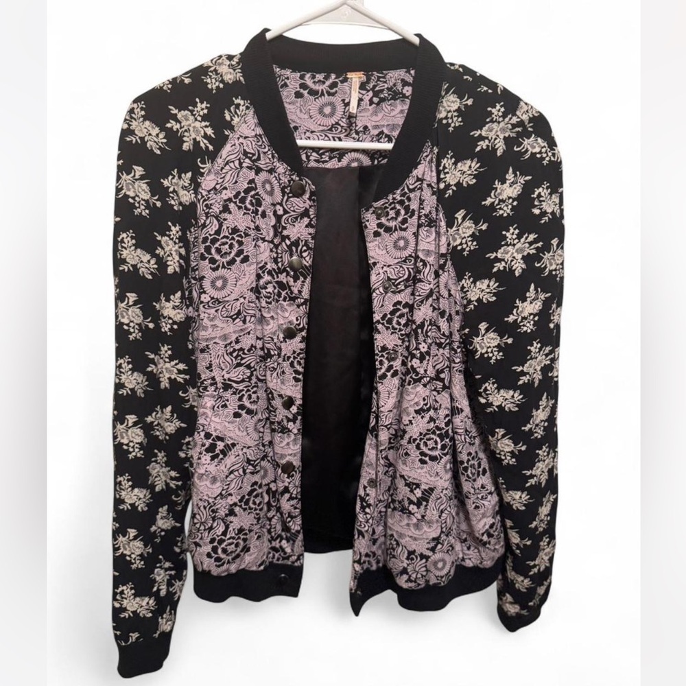 Free People Black and Purple Floral Jacket - sz small